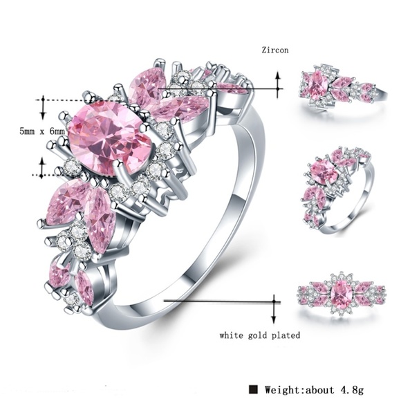 Pink Ice & white CZ cocktail ring Size 6, 7 1010 - Picture 2 of 8